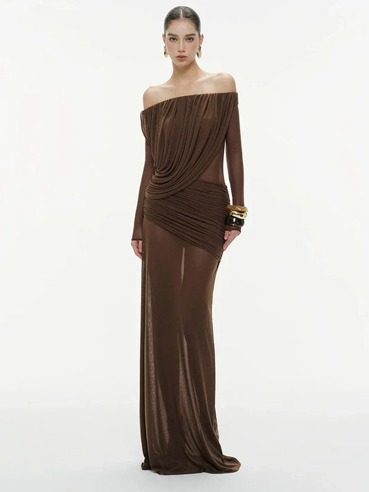 Apolline Off-Shoulder Draped Evening Maxi Dress