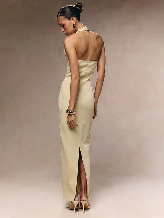 Fleur Halter Neck Button-Down Maxi Dress