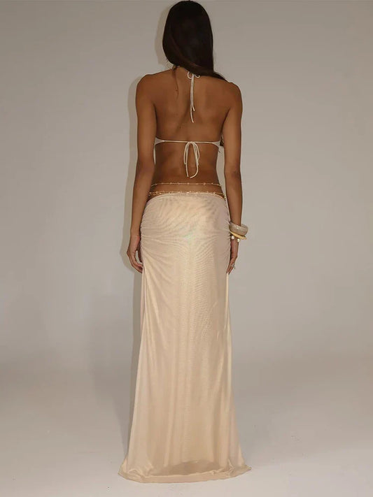 Roxane Satin Halter Neck Cutout Maxi Dress