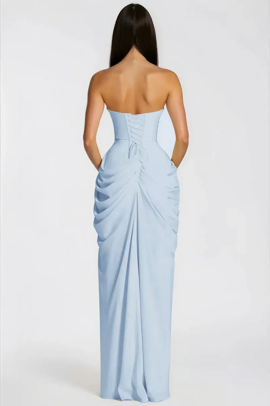 Azalée Strapless Draped High-Slit Maxi Dress / Blue