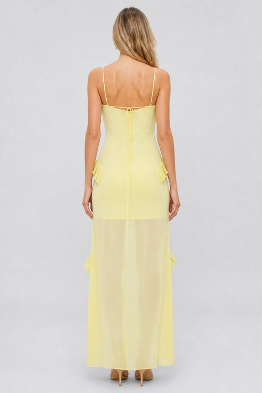 Seraphine Pleated-Ruffle Cami Maxi Dress / Yellow