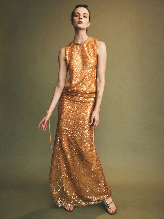 Maud Sequin Side Cut-out Maxi Dress