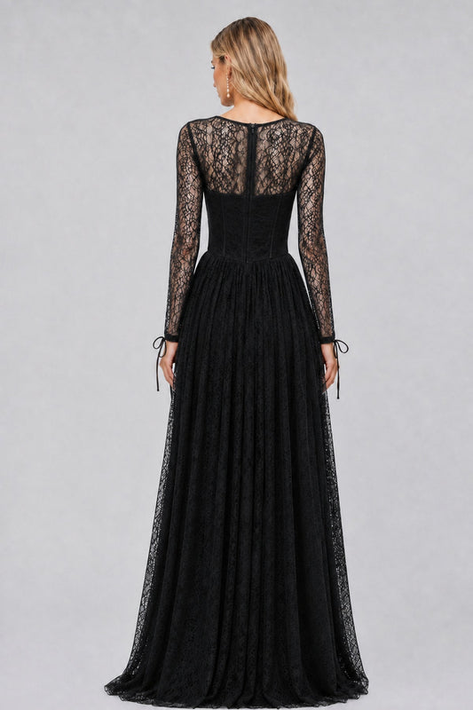 Soléanne Square-Neck Floral-Lace Corset Maxi Dress / Black