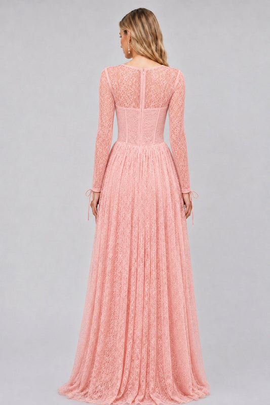 Soléanne Square-Neck Floral-Lace Corset Maxi Dress / Pink