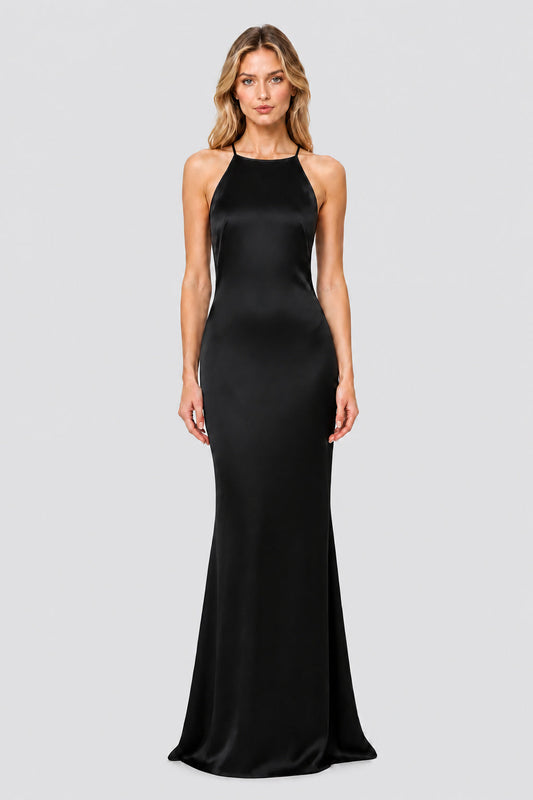 Solenne Crystal-Back Satin Maxi Dress / Black