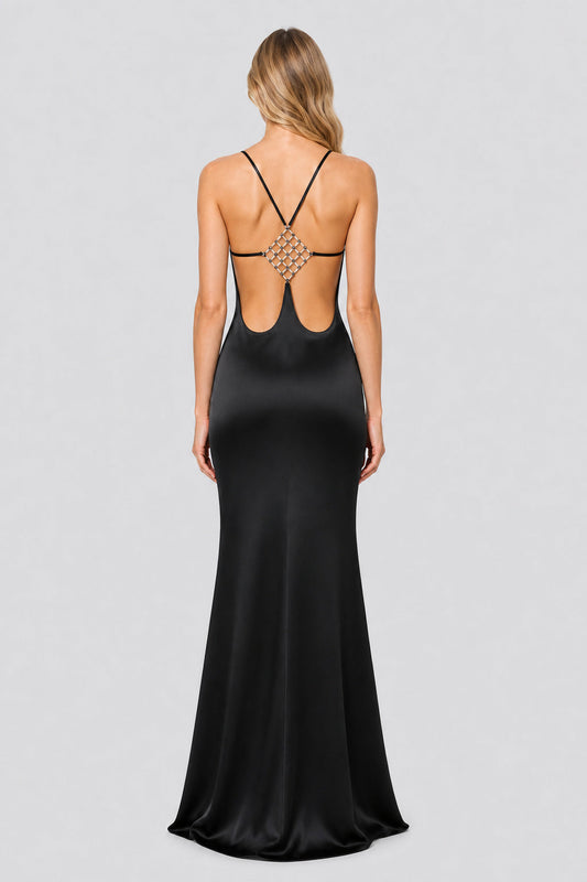 Solenne Crystal-Back Satin Maxi Dress / Black
