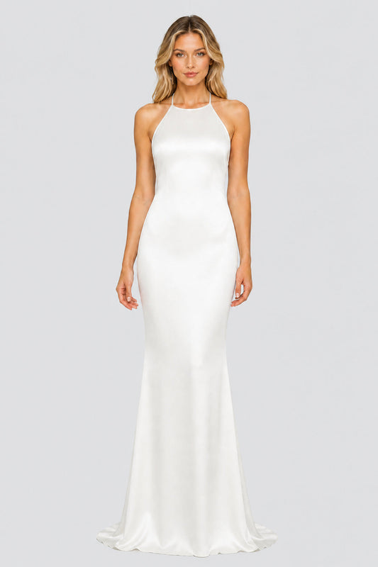 Solenne Crystal-Back Satin Maxi Dress / White
