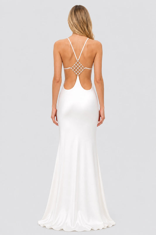 Solenne Crystal-Back Satin Maxi Dress / White