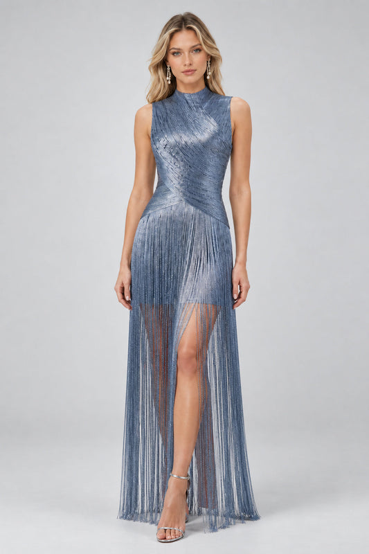 Symphonie Fringe High Neck  Maxi Dress