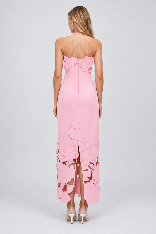 Talisman Pink Strapless Floral Embroidered Maxi Dress