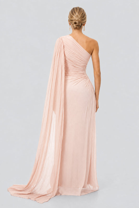 Tiphaine One Shoulder Ruched Maxi Dress / Shell Pink