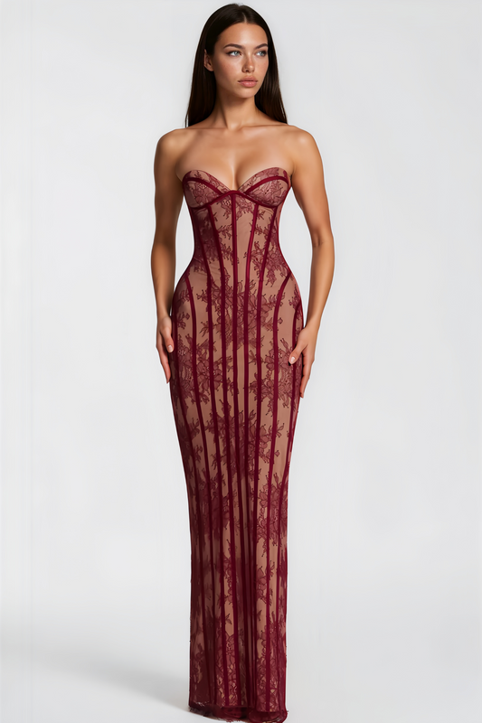 Sarah Floral Lace Corset Maxi Dress