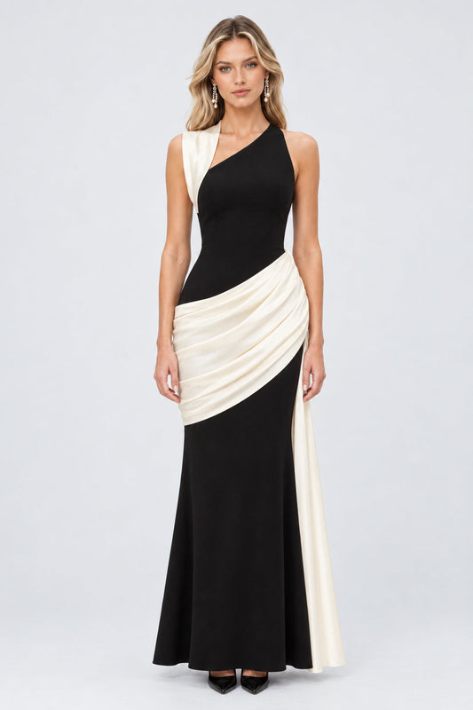 Vénus Color Block Asymmetrical Maxi Dress