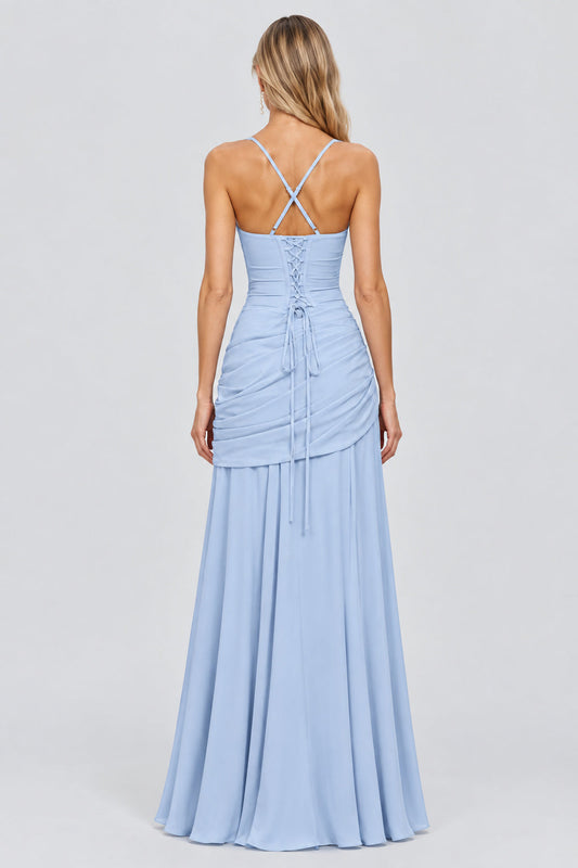 Victoire Square Neck Elegant Maxi Dress / Blue