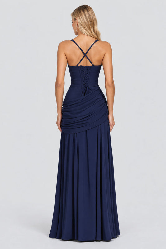 Victoire Square Neck Elegant Maxi Dress / Navy