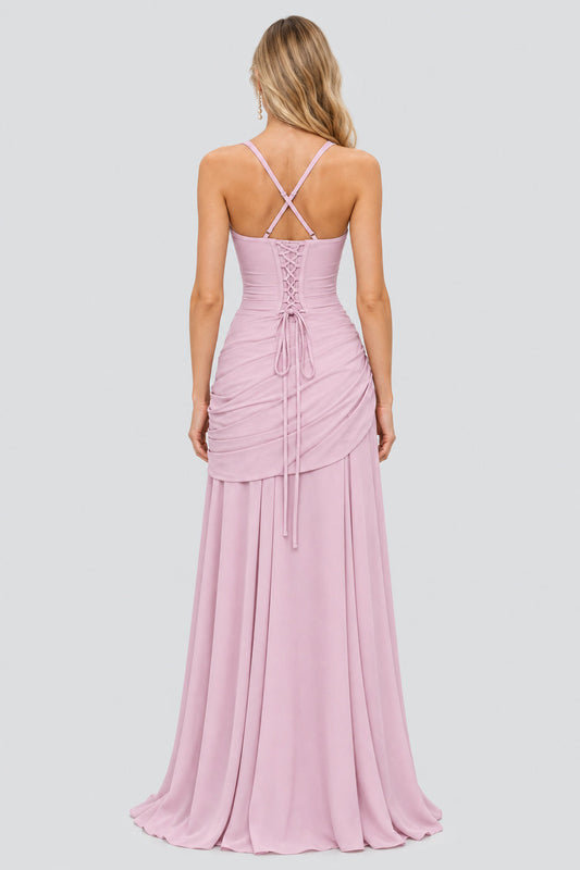 Victoire Square Neck Elegant Maxi Dress / Pink