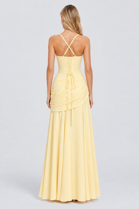 Victoire Square Neck Elegant Maxi Dress / Yellow