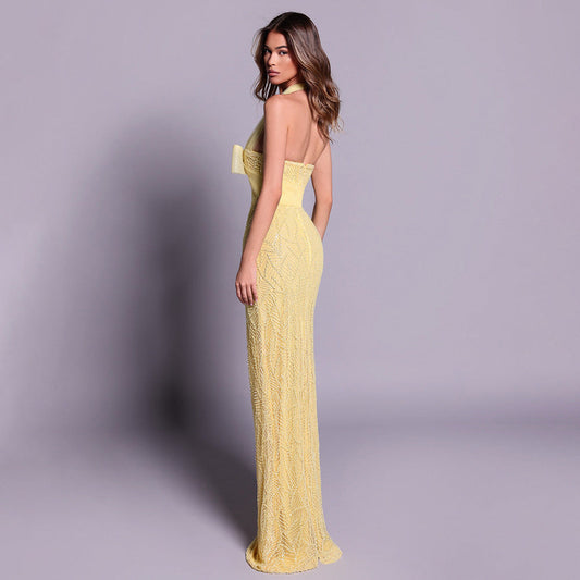 Vitesse Halter Maxi Dress with Bow in Yellow
