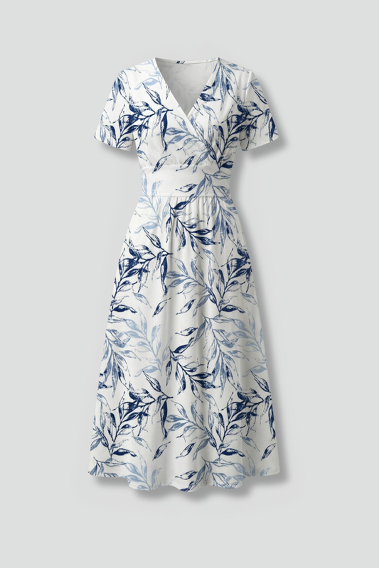 Women’s Midi Dress with V Neckline and Floral Print - Boho Beach Party