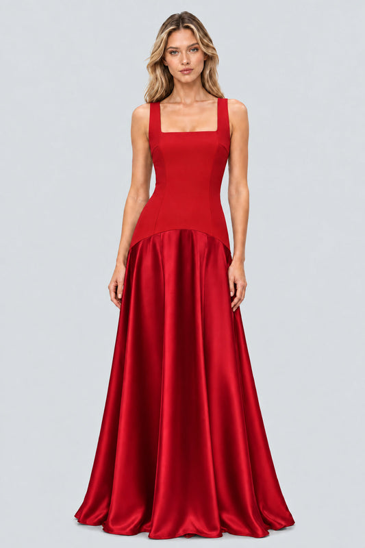 Zizanie Square Neck Sleeveless Maxi Dress / Red