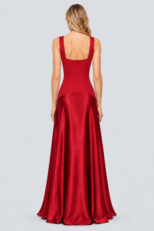 Zizanie Square Neck Sleeveless Maxi Dress / Red