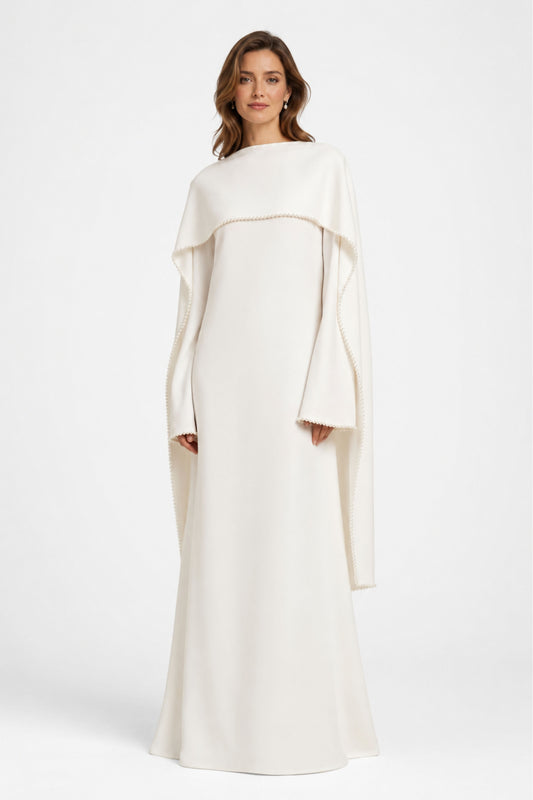Sommet Pearl Trim Shawl Detail Maxi Dress / White