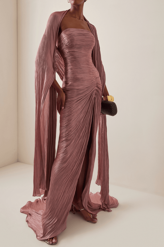 Vandale Strapless High Slit Cape Maxi Dress / Pink
