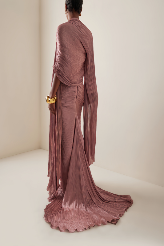 Vandale Strapless High Slit Cape Maxi Dress / Pink
